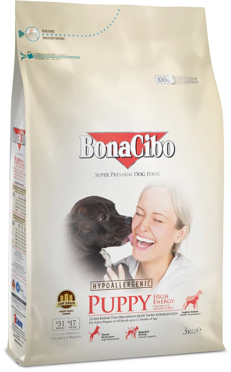 Bonacibo Puppy مریشک و برنج وزەی بەرز 3Kg