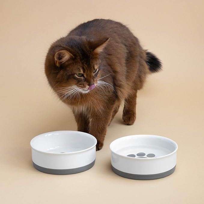 Navaris Porcelain Cat Bowls (Set of 2) - 15cm