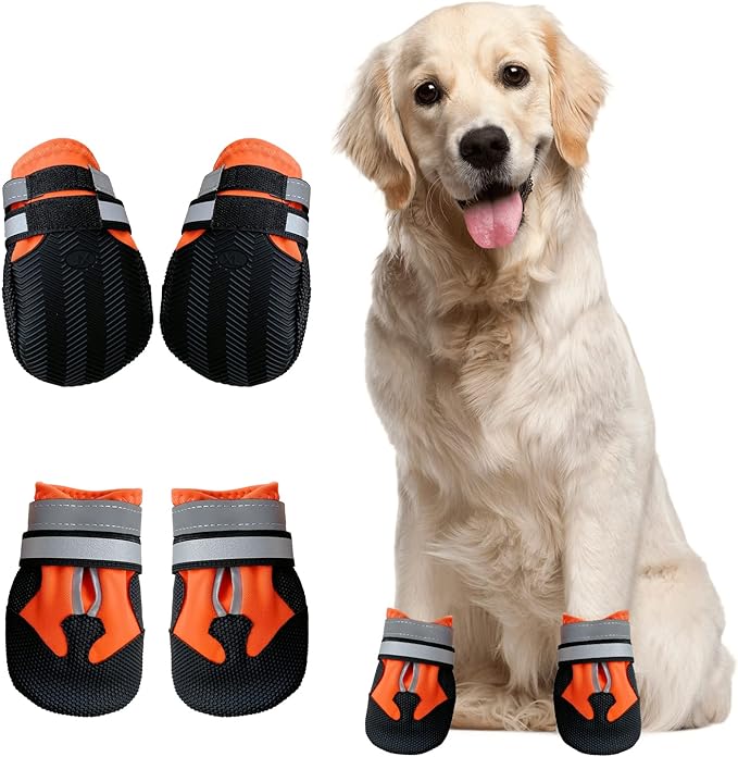 Leeko Dog Boots, Anti-Slip Dog Shoes with Reflective Strip M