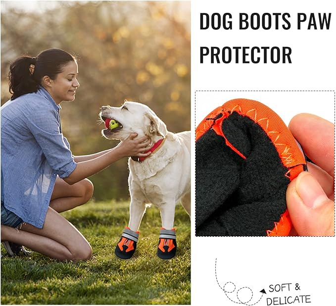 Leeko Dog Boots, Anti-Slip Dog Shoes with Reflective Strip M