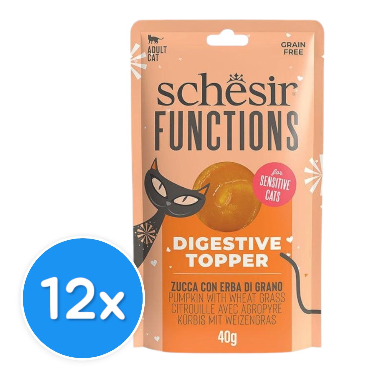 Schesir Functions Digestive Topper in Pumpkin with Wheat Grass 12X